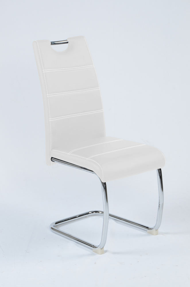 CHRISTIE 01 Cantilever chair with handle metal chromed Artificial leather white B43, H 97,5, T 60 cm